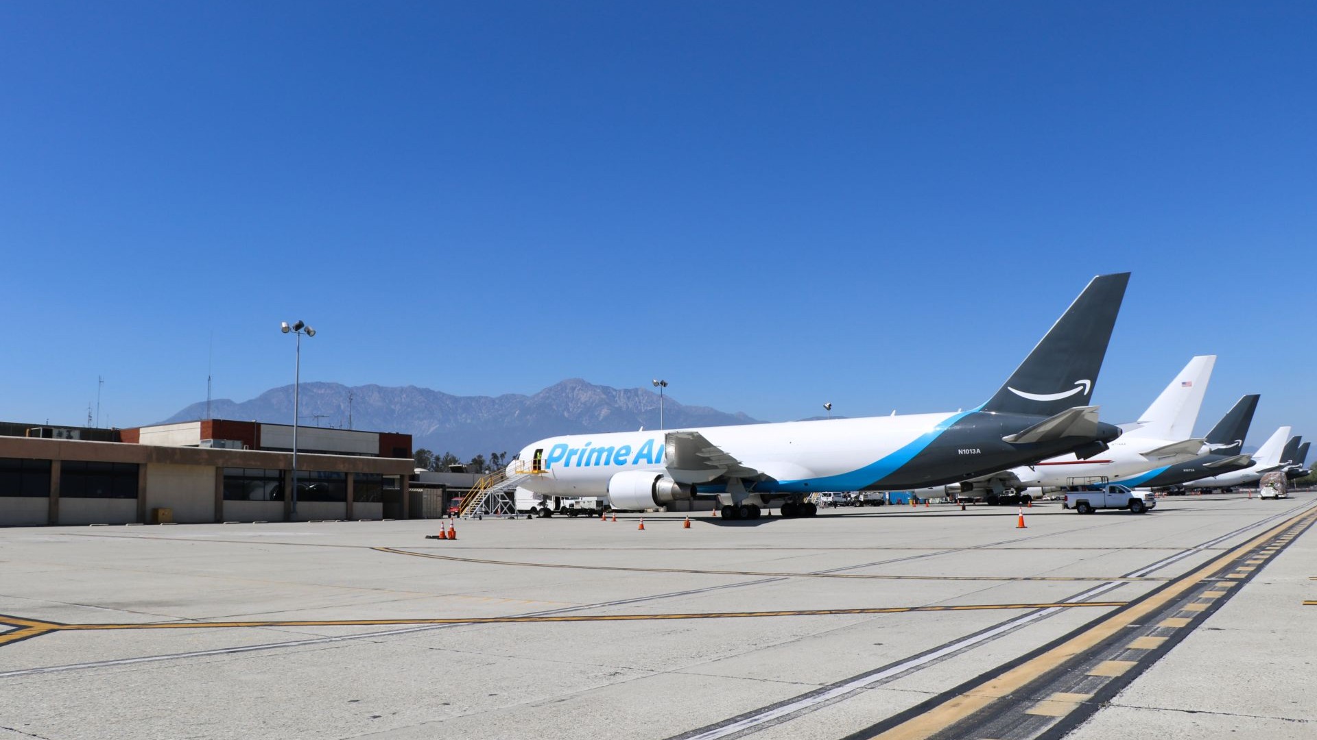 amazon prime airplanes parked at ONT