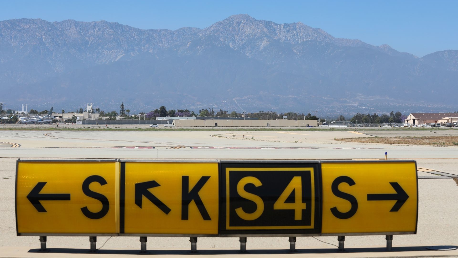 ONT runway with view of the San Gabriel Mountains in the backdrop