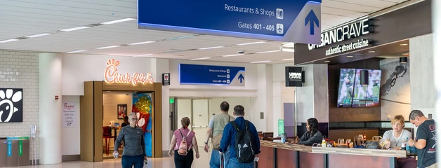 People walking in the terminals at ONT